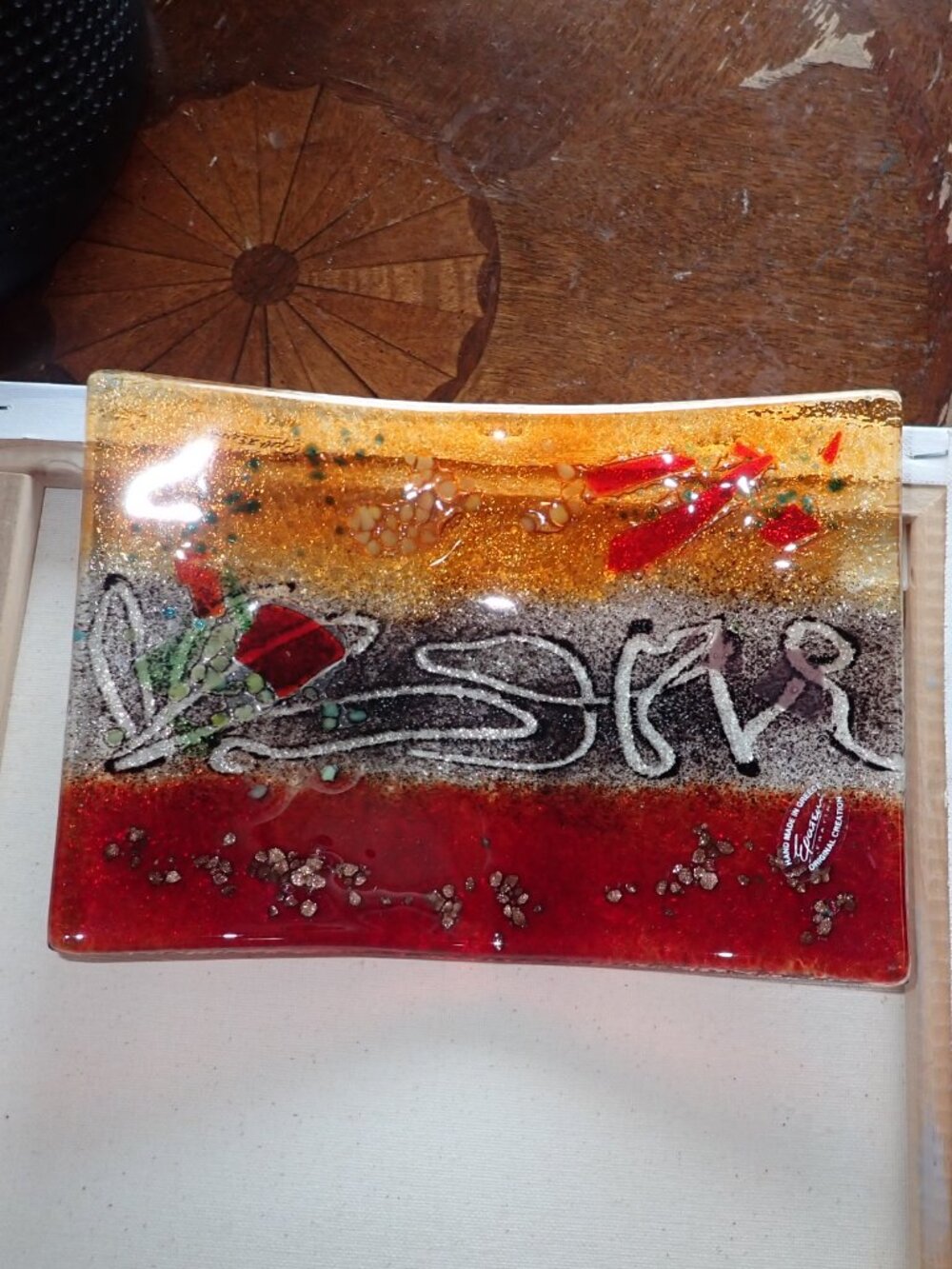 Vintage Studio Fused Art Glass Dish: Eratini Creations of Greece, Signed Epateum